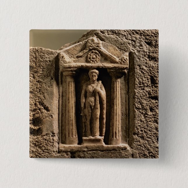 Bóton Quadrado 5.08cm Stele votiva do mármore e do arenito com figu (Frente)