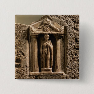 Bóton Quadrado 5.08cm Stele votiva do mármore e do arenito com figu