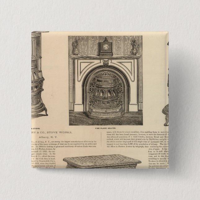 Bóton Quadrado 5.08cm Stove Works, Albany, Nova York (Frente)