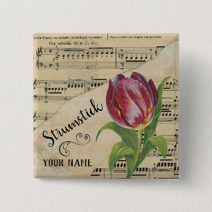 Bóton Quadrado 5.08cm Strumstick Tulip Vintage Sheet Música personalizad