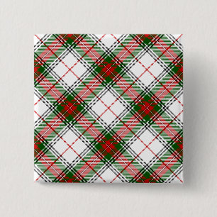 Bóton Quadrado 5.08cm Stuart / Stewart tartan xadrez verde branca