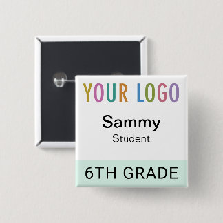 Bóton Quadrado 5.08cm Student Name Tag Button with School Logo Reusable