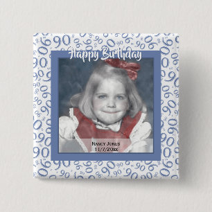 Bóton Quadrado 5.08cm Sua Foto 90 Padrão de Número Aleatório Azul/Branco