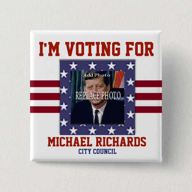 Bóton Quadrado 5.08cm Substitua o quadrado do modelo da campanha da foto (Frente)