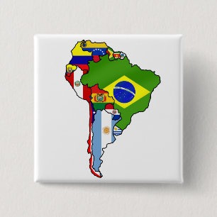 Bóton Quadrado 5.08cm Sul - bandeiras americanas do mapa de Ámérica do