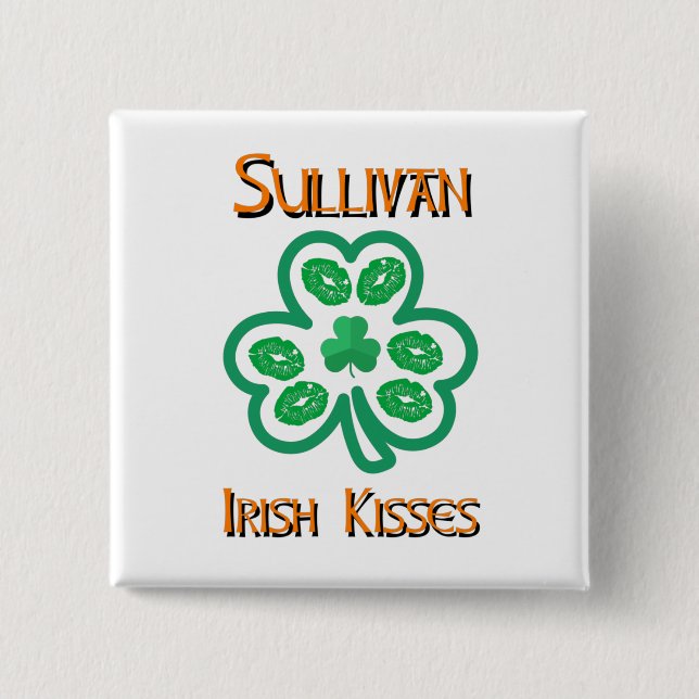 Bóton Quadrado 5.08cm Sullivan Irish Kisses Button (Frente)