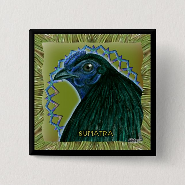 Bóton Quadrado 5.08cm Sumatra Rooster enquadrado (Frente)