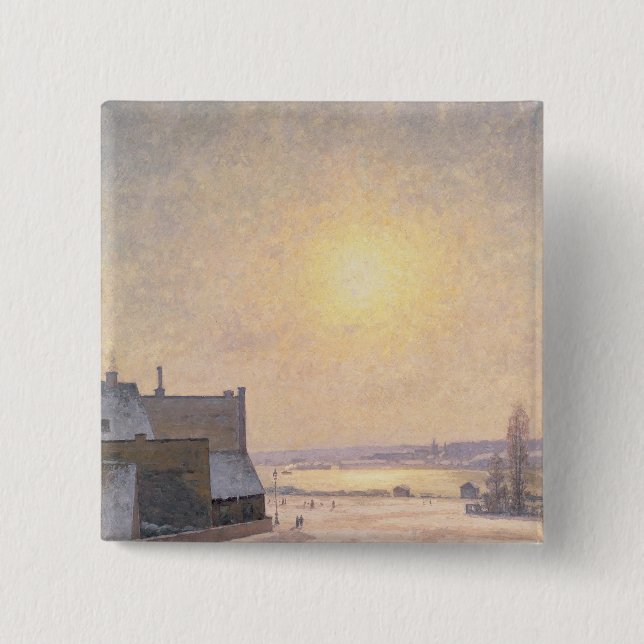 Bóton Quadrado 5.08cm Sun e neve, cena de Éstocolmo (Frente)
