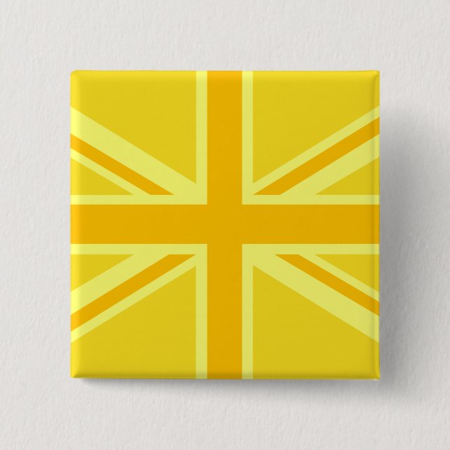 Bóton Quadrado 5.08cm Sunny Yellow Union Jack British Flag Decor (Frente)