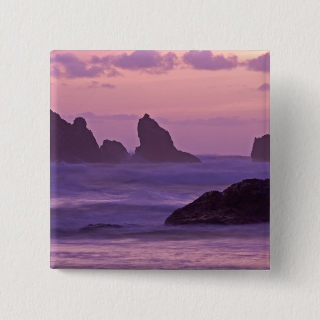 Bóton Quadrado 5.08cm Sunset em Bandon Beach Sea Stacks. (Frente)