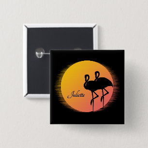 Bóton Quadrado 5.08cm Sunset Flamingos Pessoal com Nome