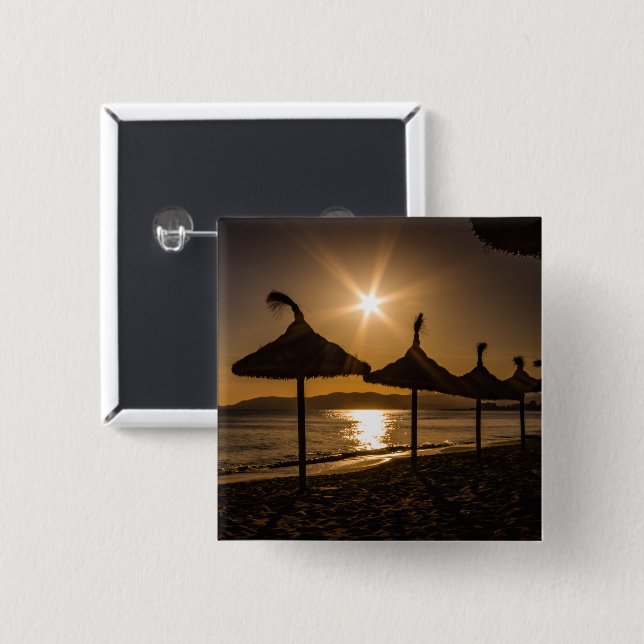 Bóton Quadrado 5.08cm Sunset na praia, Maiorca, Espanha (Frente & Verso)