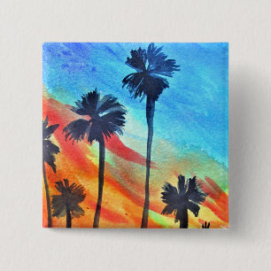 Bóton Quadrado 5.08cm Sunset Palm tree surf arte