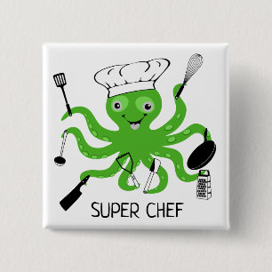 Bóton Quadrado 5.08cm Super Chef Green Octopus Personalize