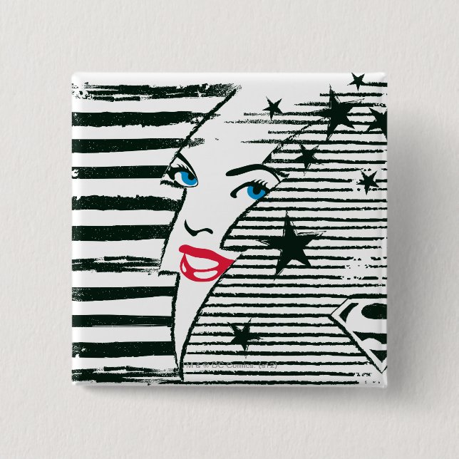 Bóton Quadrado 5.08cm Supergirl Relâmpago com Rosto (Frente)