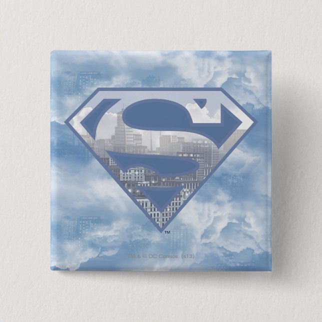 Bóton Quadrado 5.08cm Superman S-Shield | Logotipo azul claro (Frente)