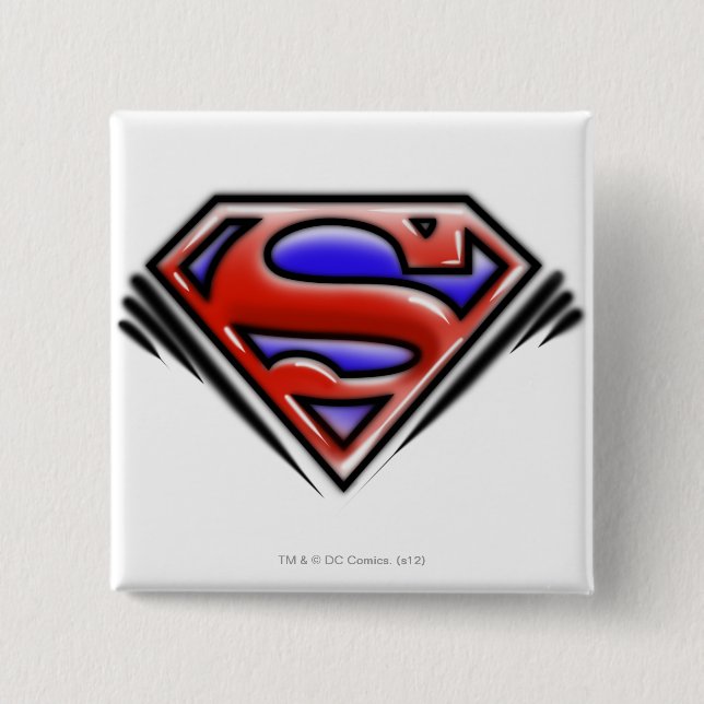 Bóton Quadrado 5.08cm Superman S-Shield | Logotipo Red Airbrush (Frente)
