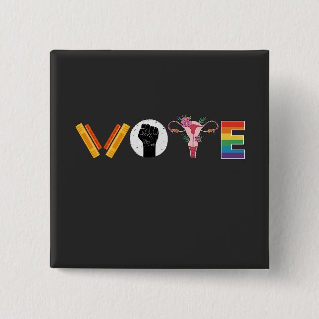 Bóton Quadrado 5.08cm Suporte a Uterus LGBT nos Livros de VOTO (Frente)