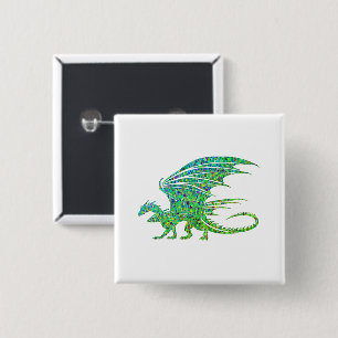 Bóton Quadrado 5.08cm Surpreendente Dragão Verde Mosaico