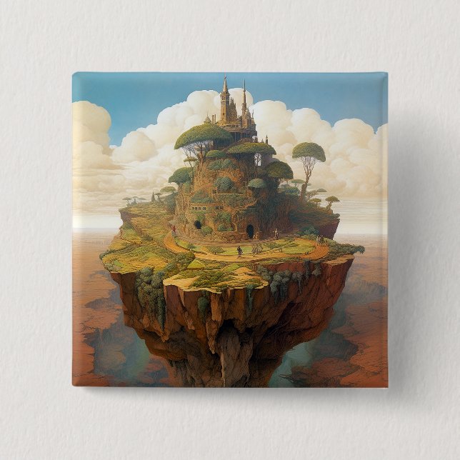 Bóton Quadrado 5.08cm Surreal Island Landscape Fantasy Art (Frente)