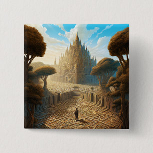 Bóton Quadrado 5.08cm Surreal Maze Castle Landscape Fantasy Art