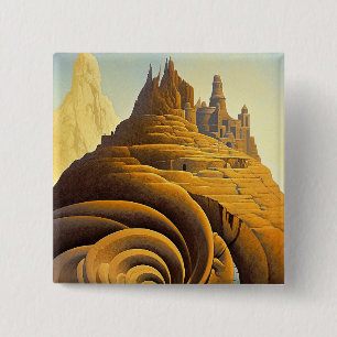 Bóton Quadrado 5.08cm Surreal Mountain City Fantasy Art