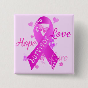 Bóton Quadrado 5.08cm Survivor Love Hope Cure