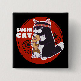 Bóton Quadrado 5.08cm Sushi Cat, Samurai Cat Chonky Cat
