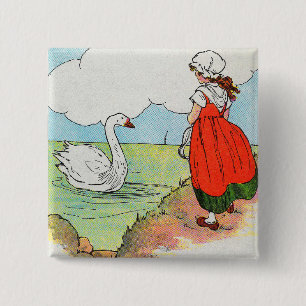 Bóton Quadrado 5.08cm Swan, Swan Sobre o Mar Mãe Ganha Rhyme