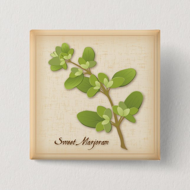 Bóton Quadrado 5.08cm Sweet Marjoram Herb (Frente)