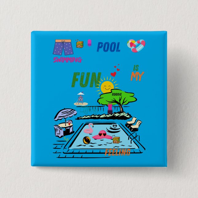 Bóton Quadrado 5.08cm Swimming Pool Fun (Frente)