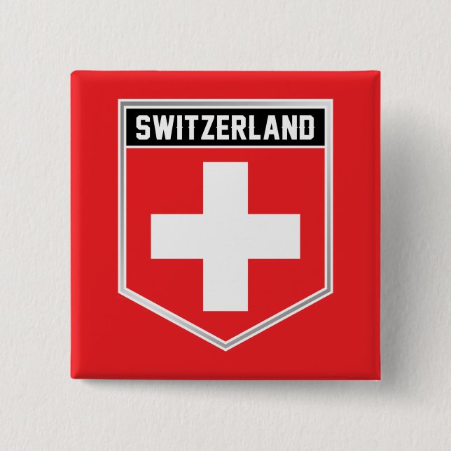 Bóton Quadrado 5.08cm Switzerland Flag Shield (Frente)