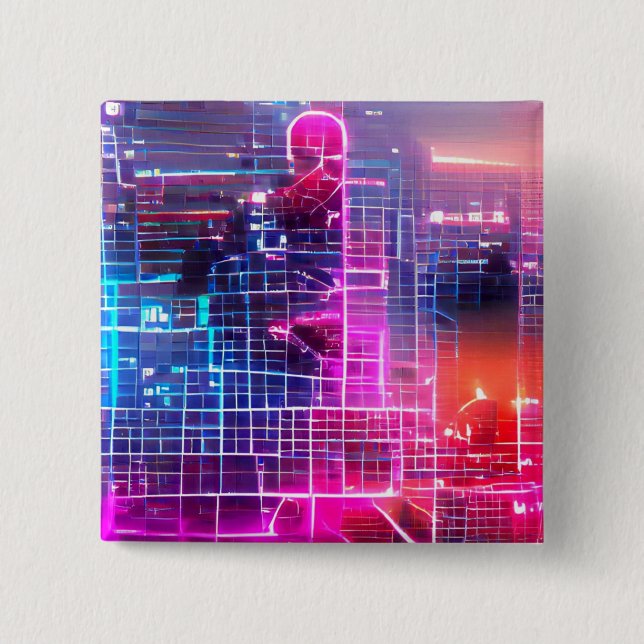 Bóton Quadrado 5.08cm T-Shirt abstrato neon (Frente)