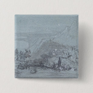 Bóton Quadrado 5.08cm Taormina, das "vistas de Sicília" (giz & gouache
