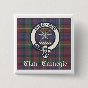 Bóton Quadrado 5.08cm Tartan do Brasão do Clã Carnegie
