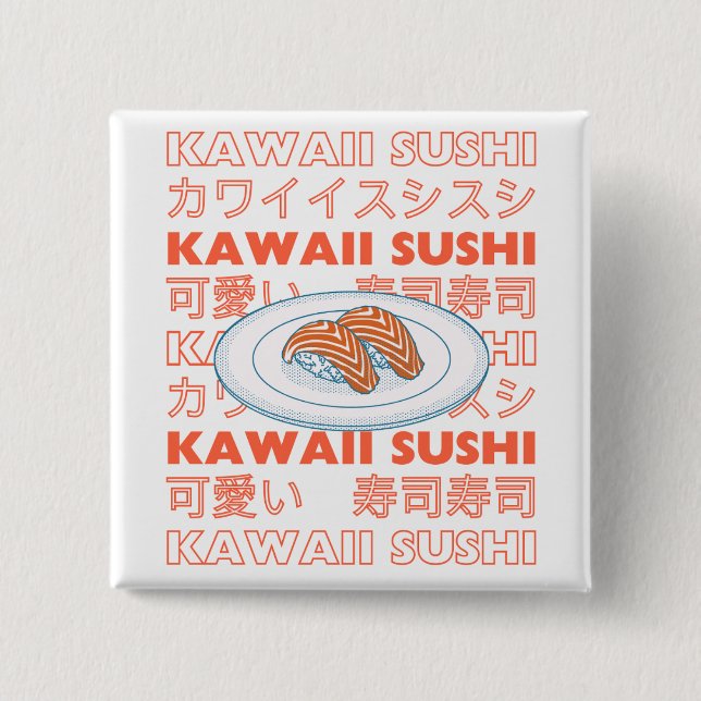 Bóton Quadrado 5.08cm Taste of Japan Text & Sushi (Frente)