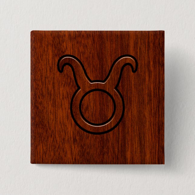Bóton Quadrado 5.08cm Taurus Zodiac - Sinal de Mahogany (Frente)