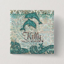 Teal de Golfinhos de Botão de Nome de etiqueta de