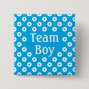 Bóton Quadrado 5.08cm "Team Boy", Predição de Gênero Bolinhas Azul