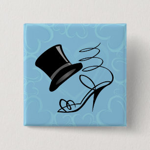 Bóton Quadrado 5.08cm Tecla Sky Blue Hearts Top Hat e High Heels