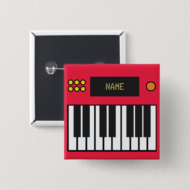 Bóton Quadrado 5.08cm Teclado de Música Piano Personalizado Vermelho (Frente & Verso)