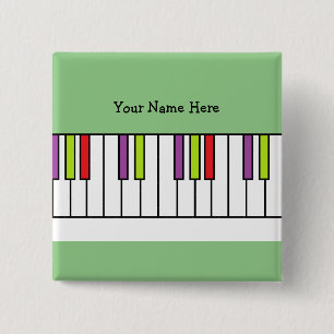 Bóton Quadrado 5.08cm Teclas de Piano Coloridas Música Nome Personalizad