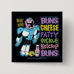 Bóton Quadrado 5.08cm Teen Titans Go!   Cyborg Burger Rap