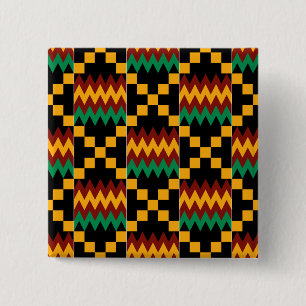 Bóton Quadrado 5.08cm Tela do Kente Preta, Verde, Vermelha e Amarela