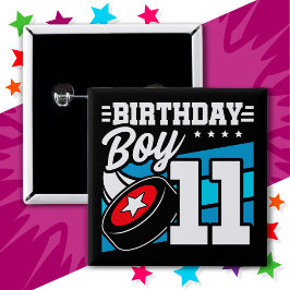 Bóton Quadrado 5.08cm Tema 11 de Aniversário do Festa de Hóquei de 11 An
