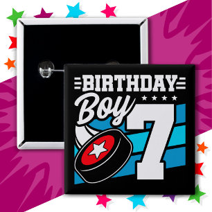 Bóton Quadrado 5.08cm Tema do Festa de Hóquei de 7 Anos Garoto de 7 de A