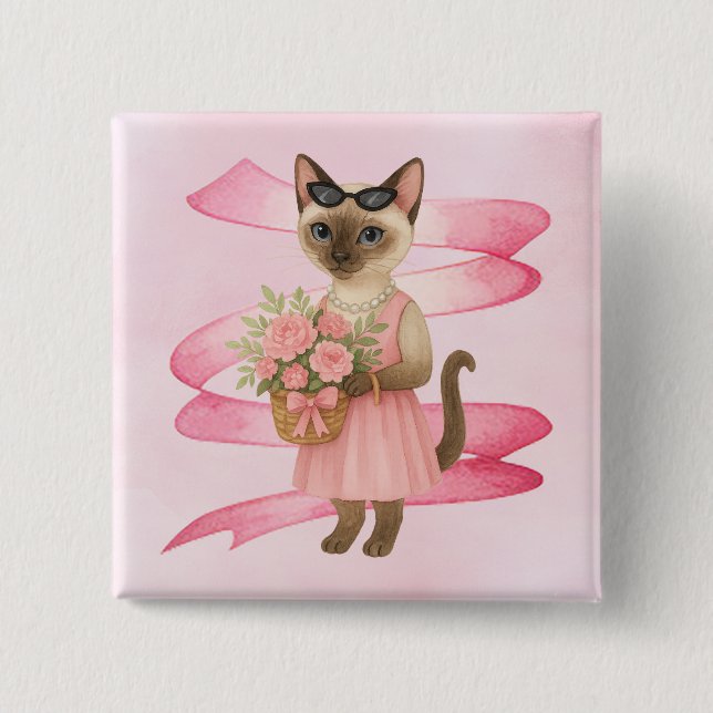 Bóton Quadrado 5.08cm Temático "Sensibilização do Cancer da Mama" (Frente)