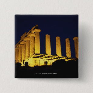 Bóton Quadrado 5.08cm Templo grego na noite com amarelos e laranjas