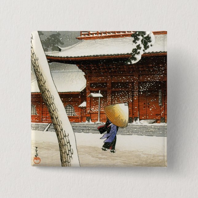 Bóton Quadrado 5.08cm Templo no Botão Neve (Frente)