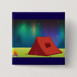 Bóton Quadrado 5.08cm Tenda de Acampamento Vibrante sob Luzes do Norte N